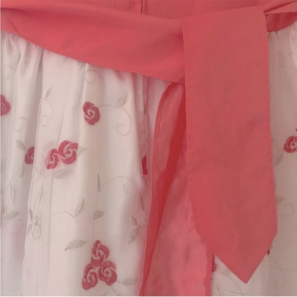 Rosenau Formal Pink & White Embroidered Floral Overlay Sleeveless Occasion Dress - Picture 4 of 5